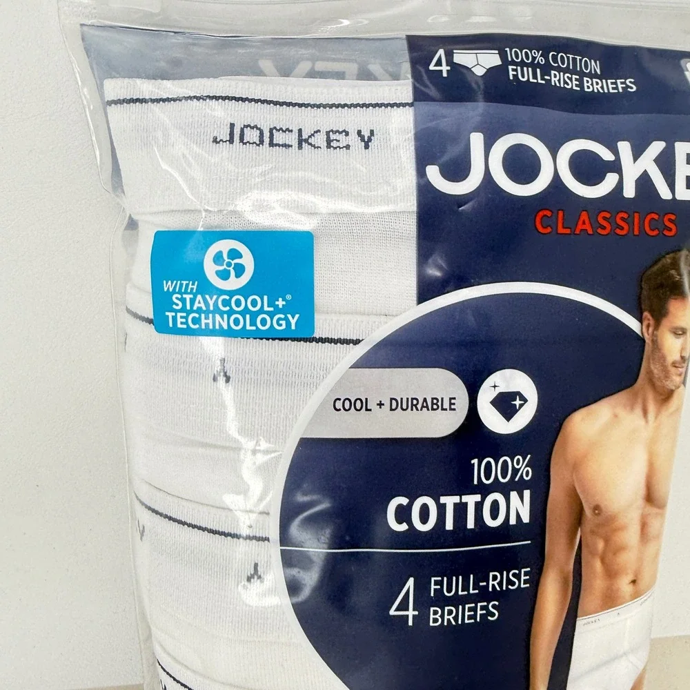 Jockey Classics‎ Mens White 100% Cotton Full-Rise Briefs 4 Pack Size 42 Y-Front